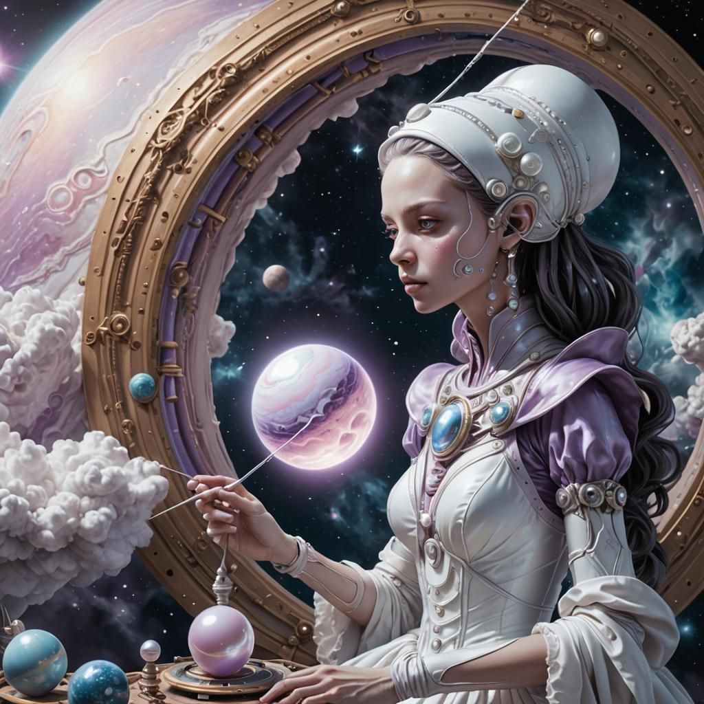 Alien Maid Repairs Portal to Jupiter: Sci-Fi Art
