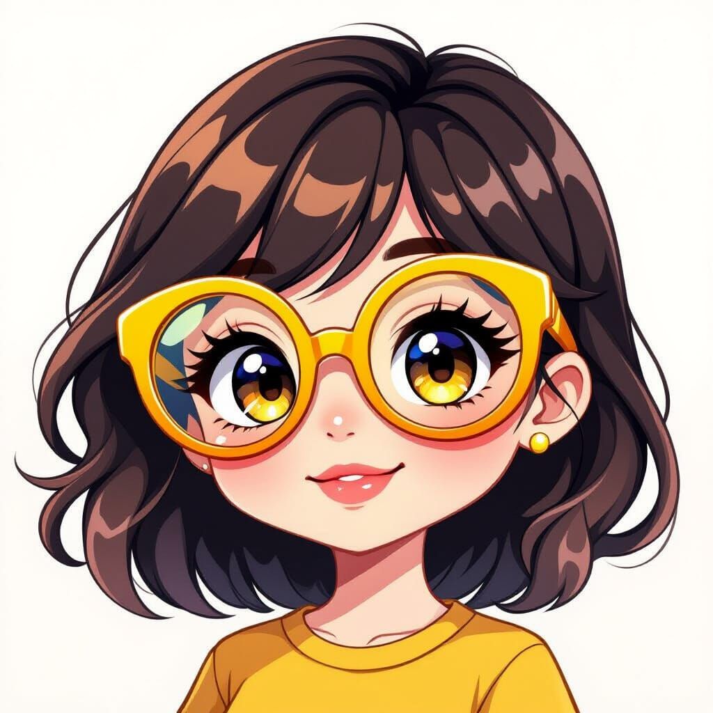 Cute Chibi Girl with Bold Yellow Orange Glasses