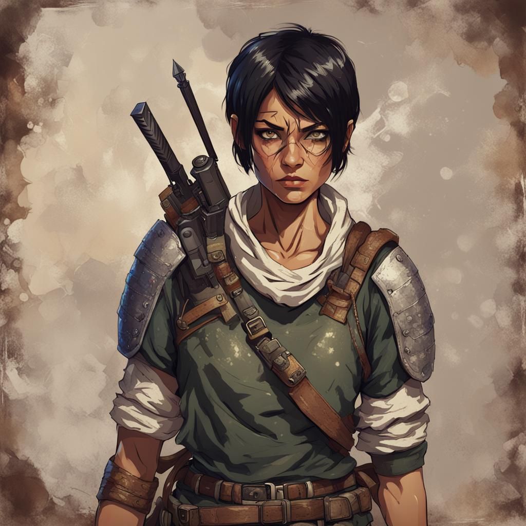 Mercenary Woman Portrait with Scars and Blind Eye