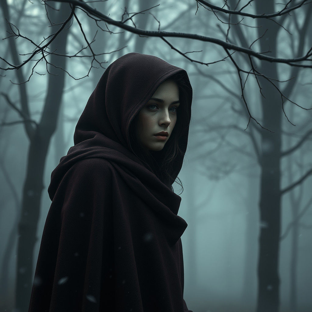 Ethereal Woman in Forest: Art Nouveau Portrait