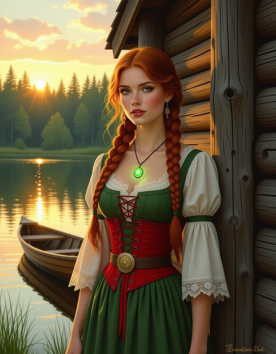 Rustic Magic: Woman by Tranquil Lake