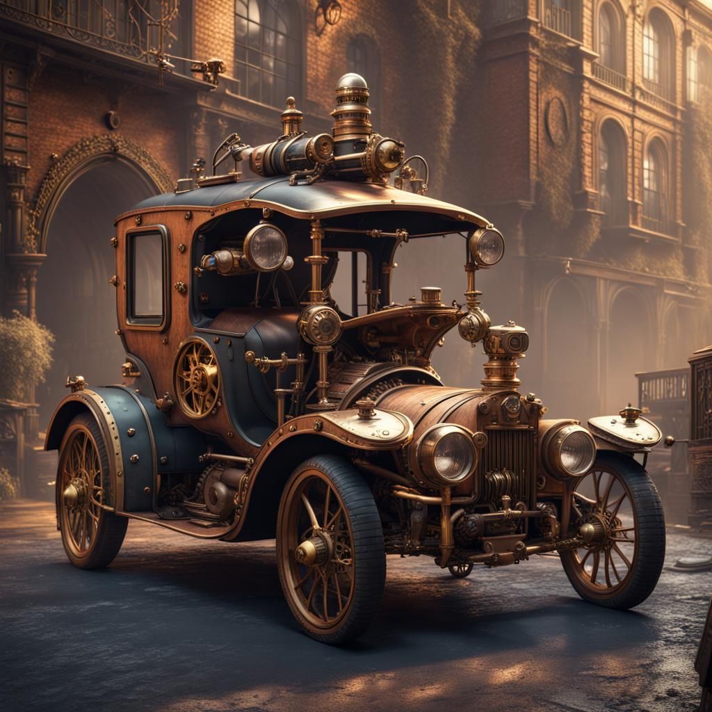 Detailed Steampunk Car in Fantasy Concept Art