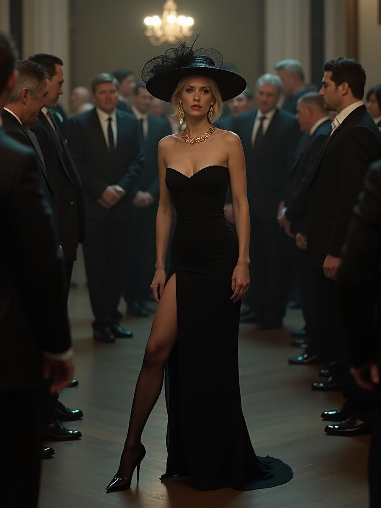 Elegant Widow in Noir Style at Funeral