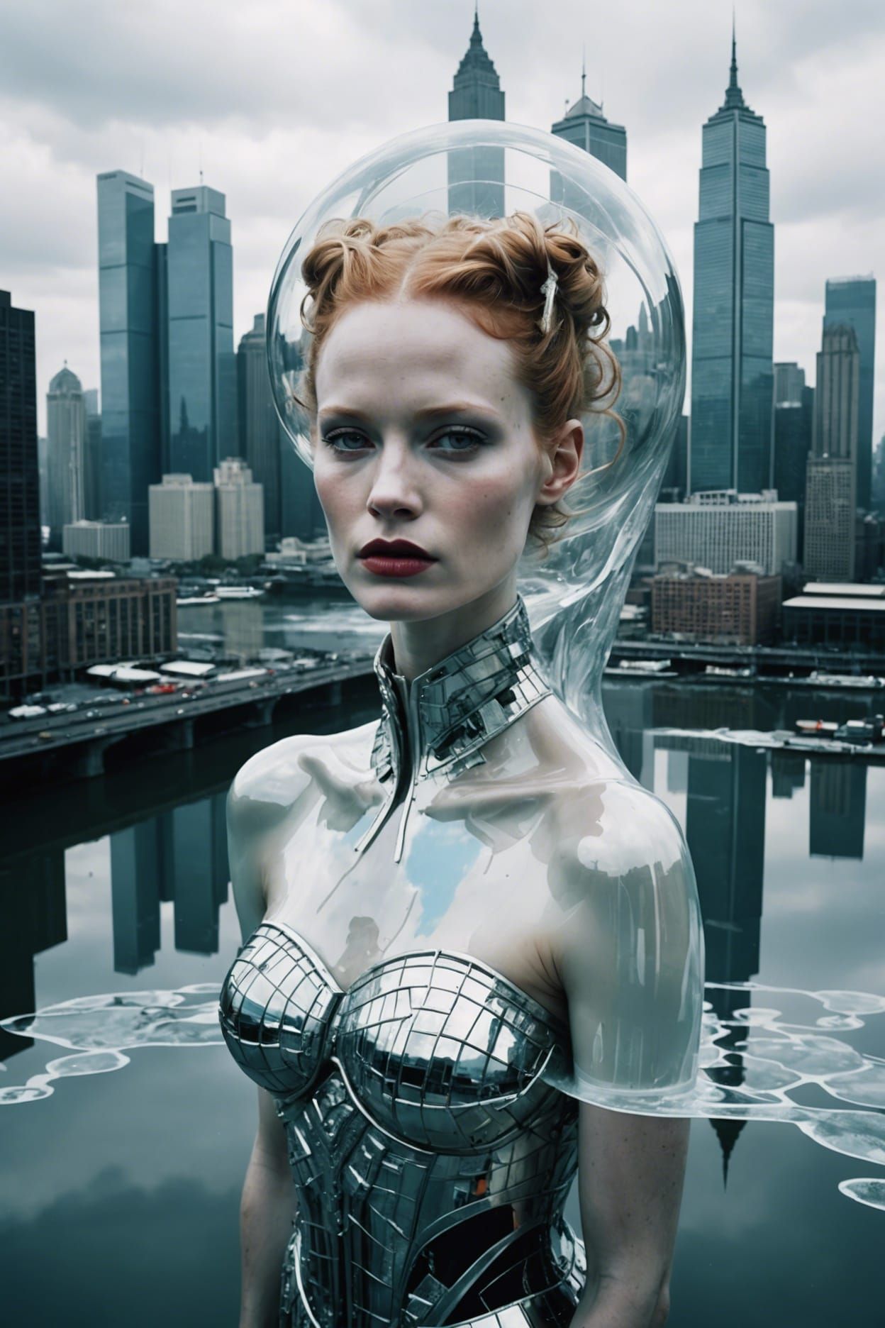 Surreal Double Exposure: Woman and City Skyline