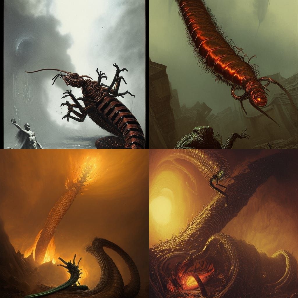 Radioactive Scolopendra vs Slug: Horror Art