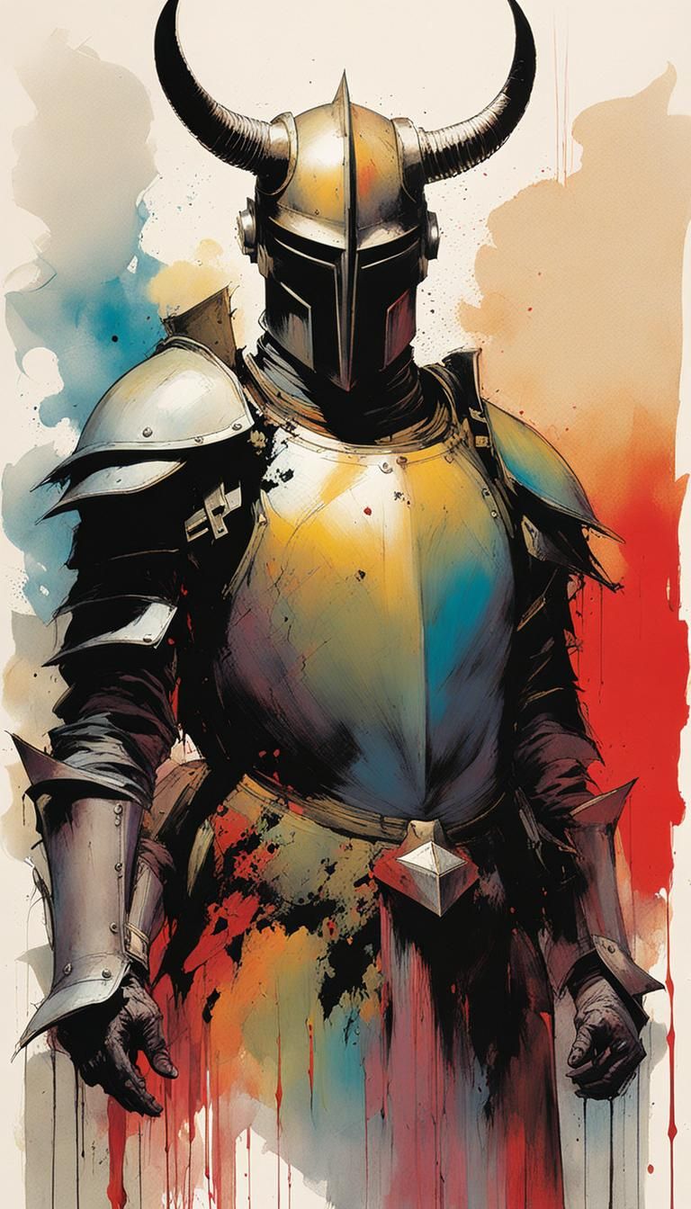 Sinister Knight with Horned Helmet in Rainbow Armor