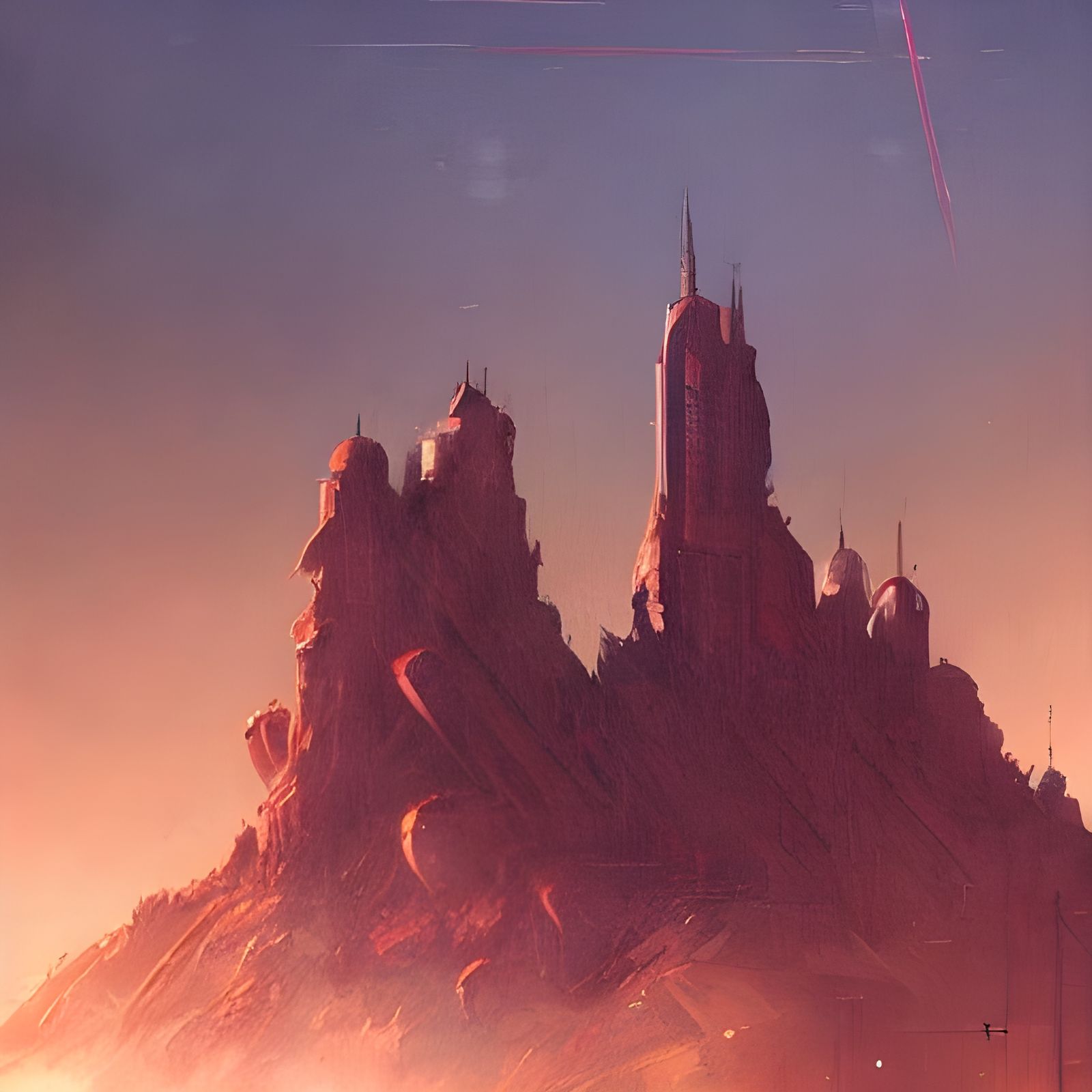 Sinister City on Mars in Fantasy Art Style