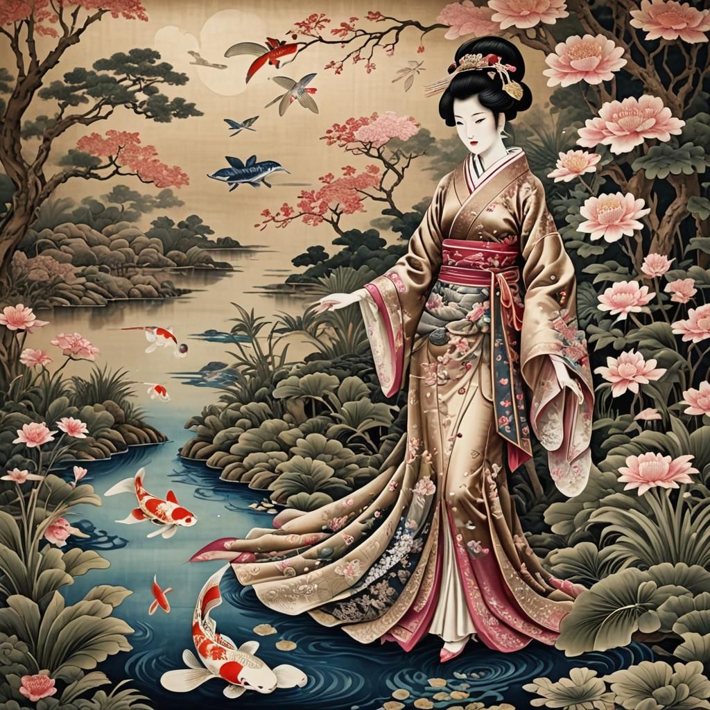 Onna-Bugeisha in Embroidered Silk Tapestry