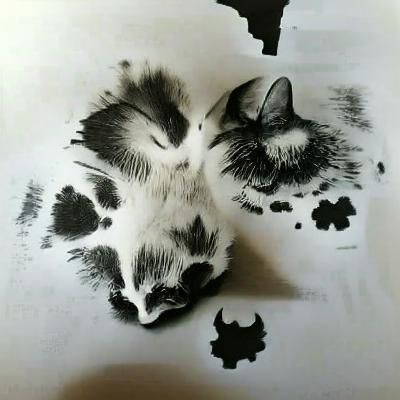 Hyperdetailed Charcoal Cat Rorschach Inkblot
