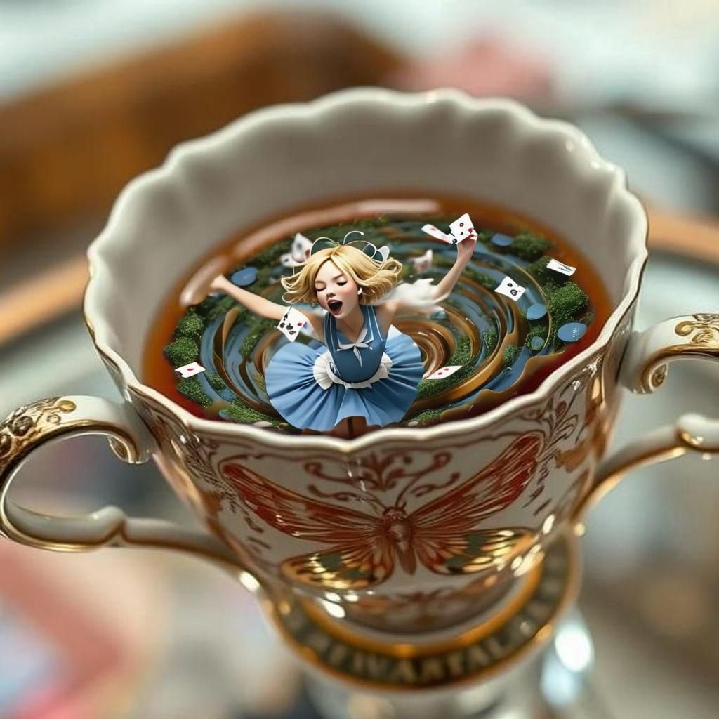 Girl Falls Through Tea Tornado into Wonderland