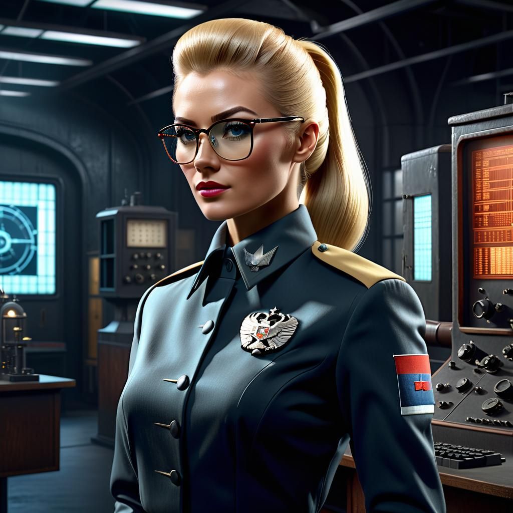 An American female spy posing as a KGB officer at a secret R...