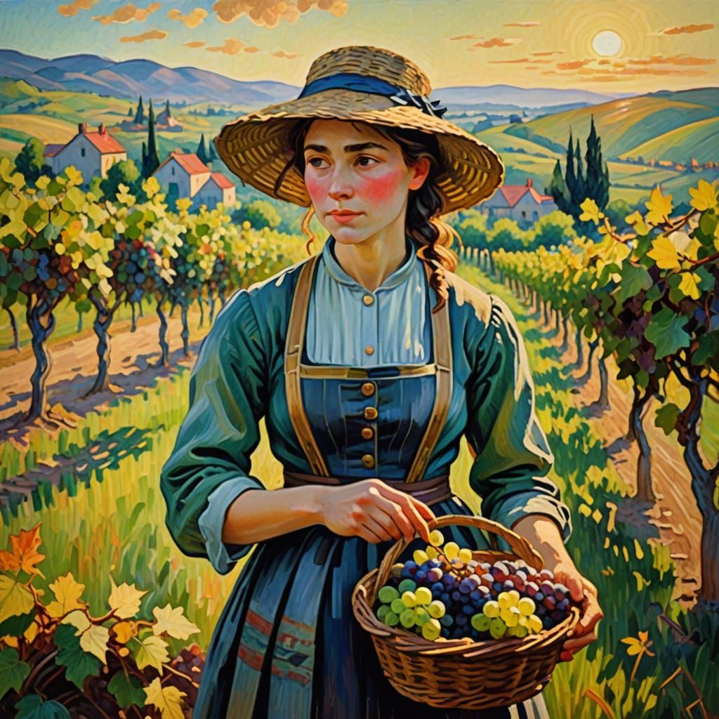 Warm Impressionist Harvest Scene with Golden Light