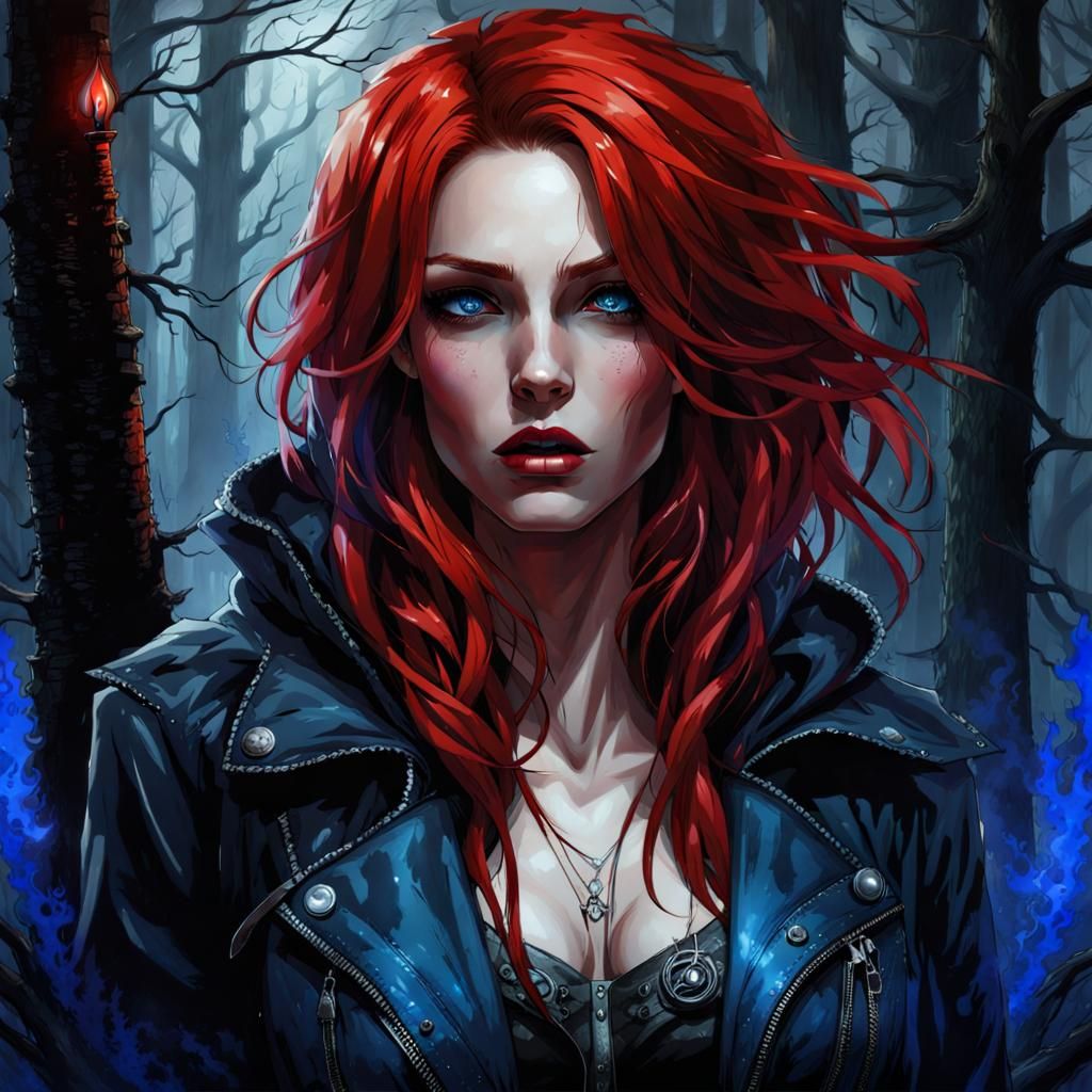 Gothic Woman in Wild Forest: Alluring Horror Scenery