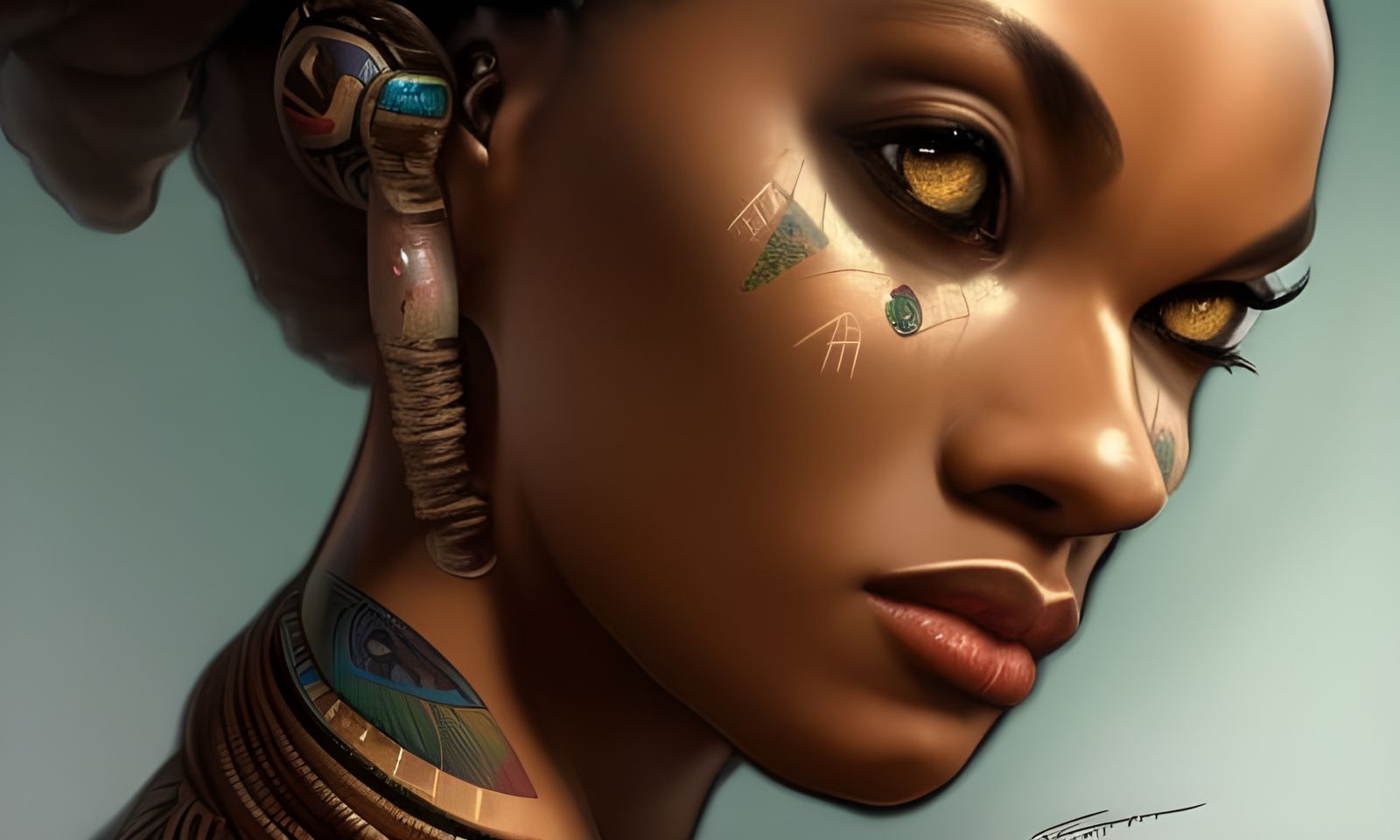Anthropomorphic Woman with Tribal Tattoos: Hyperdetailed Por...
