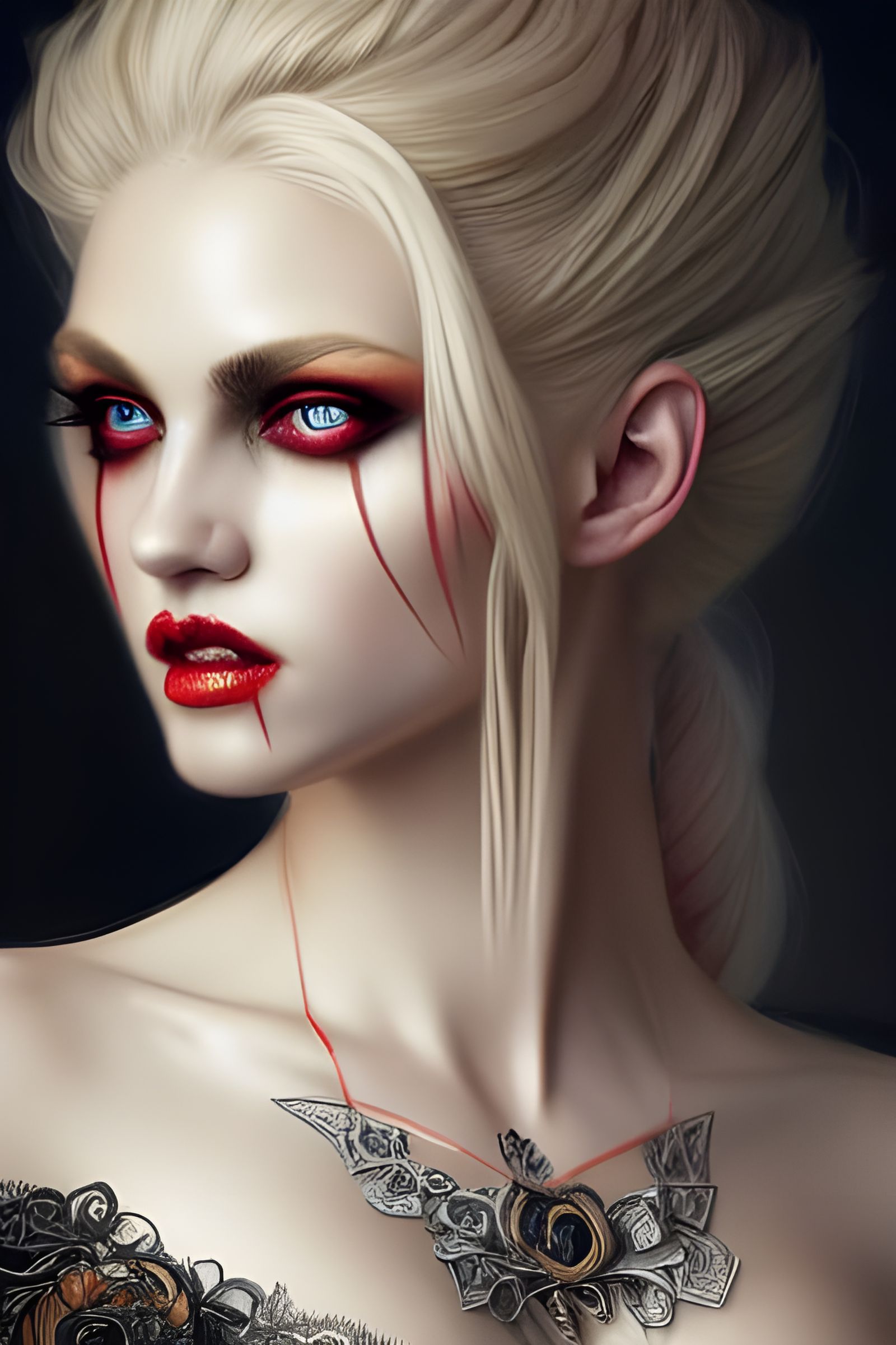 Detailed Portrait of Evil Blonde Vampire in Corset