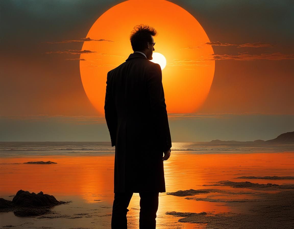 Striking Silhouette of Man Before Sunset in Intense Colors