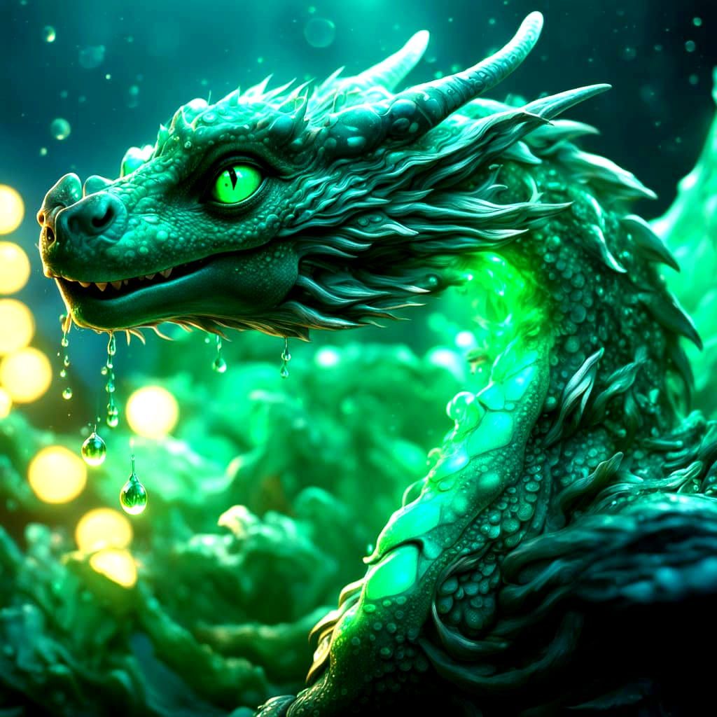 Mystical Jade Dragon in Whimsical Dreamscapes