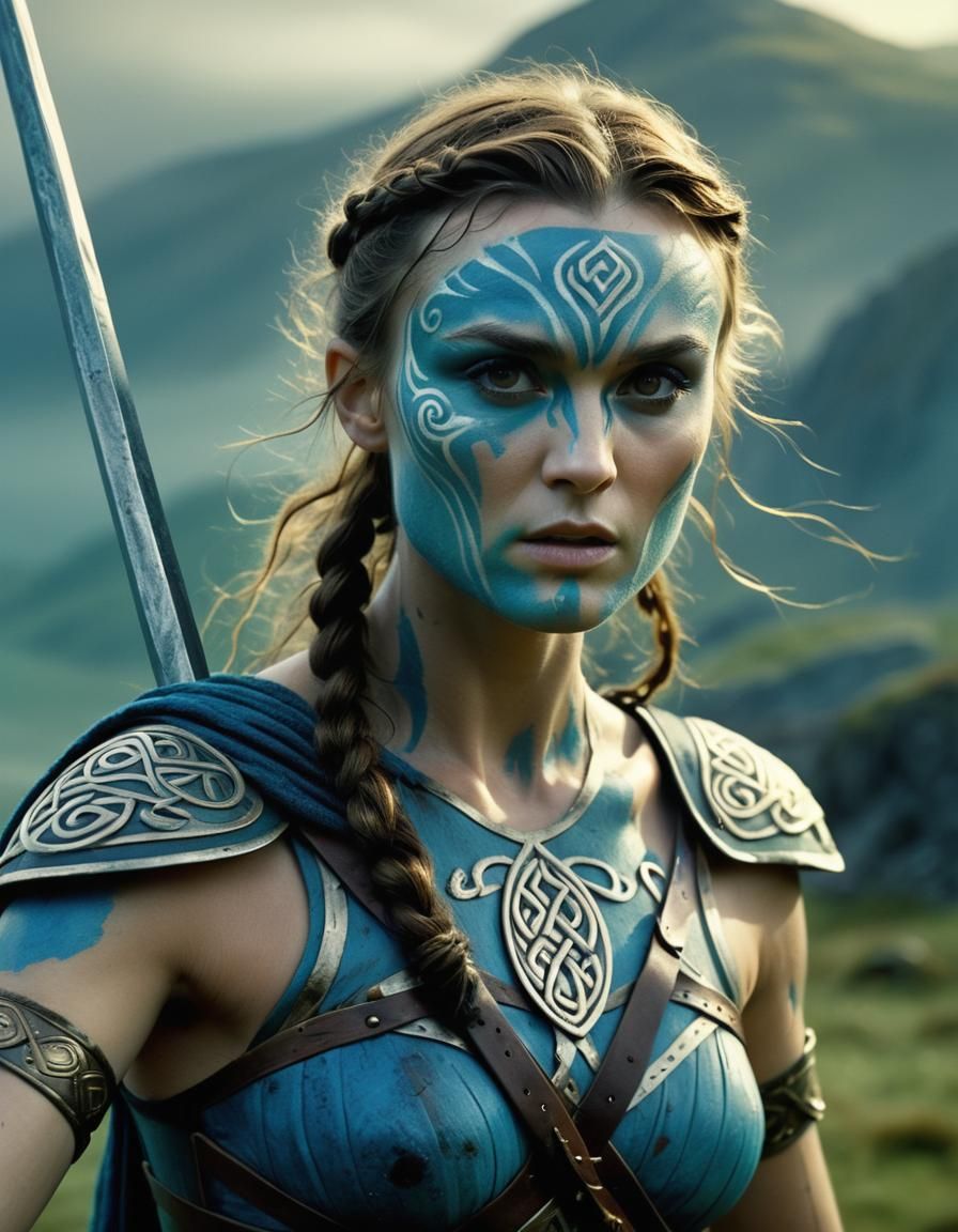 Celtic Warrior Woman Charging into Battle: Cinematic Film St...