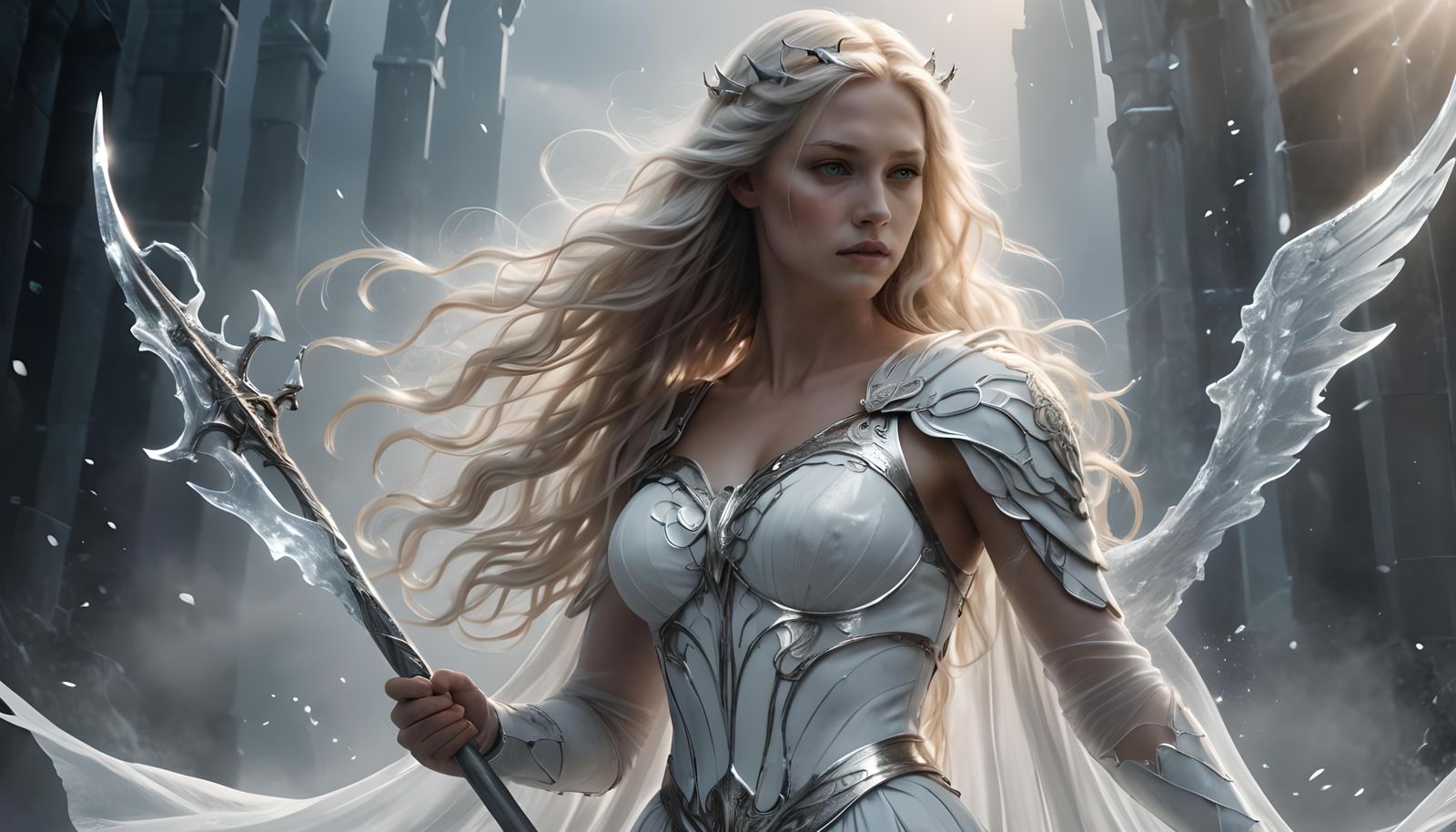 Ice Angel with Trident in Hyperrealistic Style