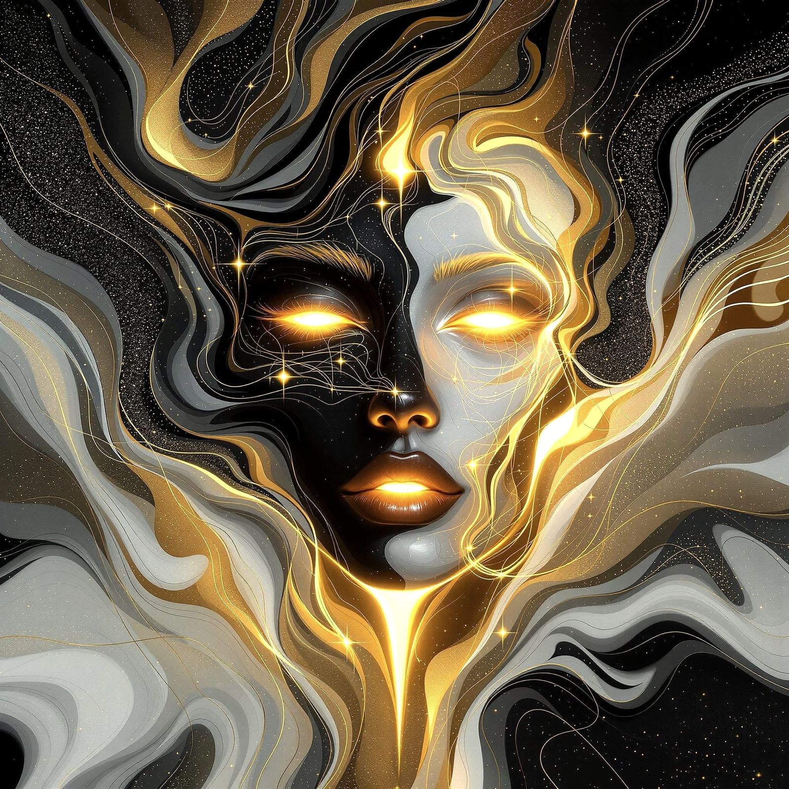 Ethereal Portrait in Modern Abstract Style