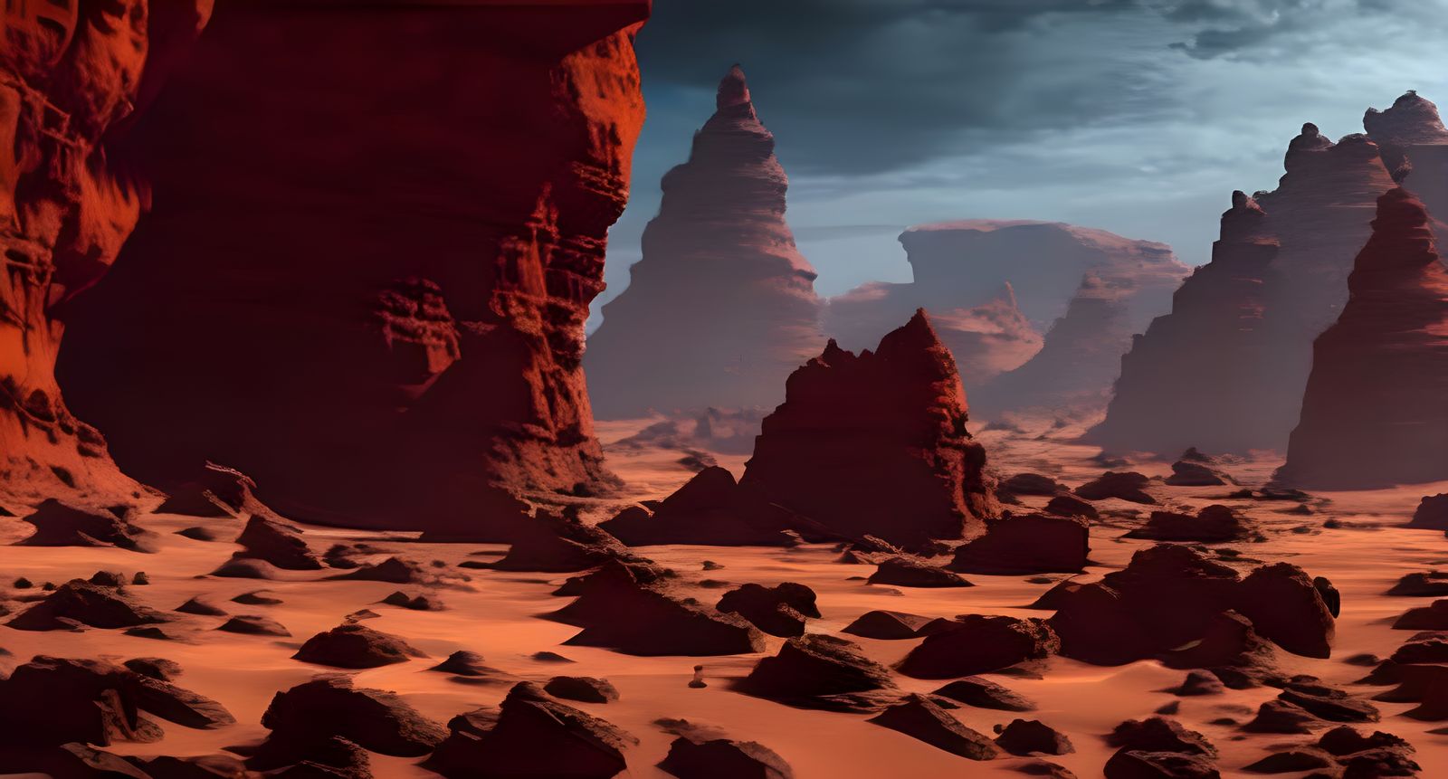 Martian Canyon: Detailed Matte Painting in Deep Color