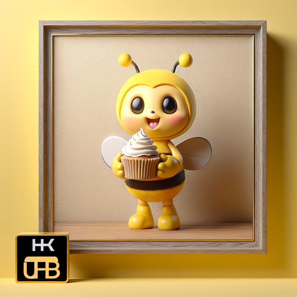 Cute 3D Cartoon Bee Holding Cupcake