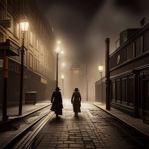 Victorian Whitechapel Street Scene in Steampunk Style