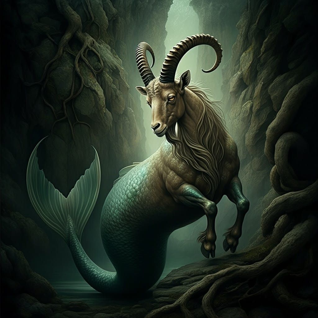 Mystical Capricorn Emerge from Shadows in Dark, Earthy Lands...