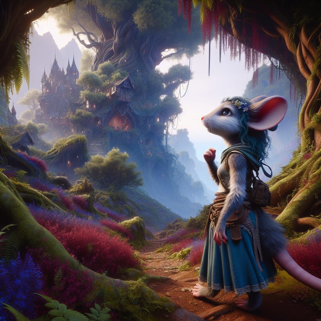 Anthropomorphic Mouse in Forest, Fantasy Concept Art