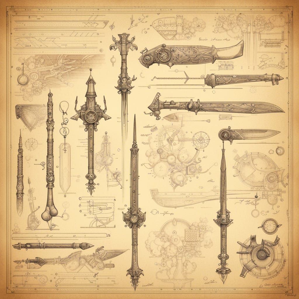 blueprint of fantasy weapons
