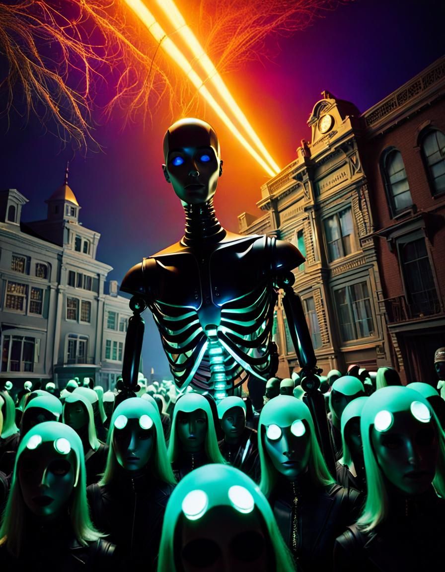 Neon Tarantula Octopus in Art Nouveau Style