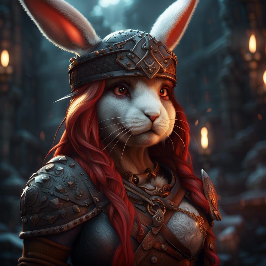 Viking Red-Haired Rabbit-Folk Warrior in Dark Fantasy Art