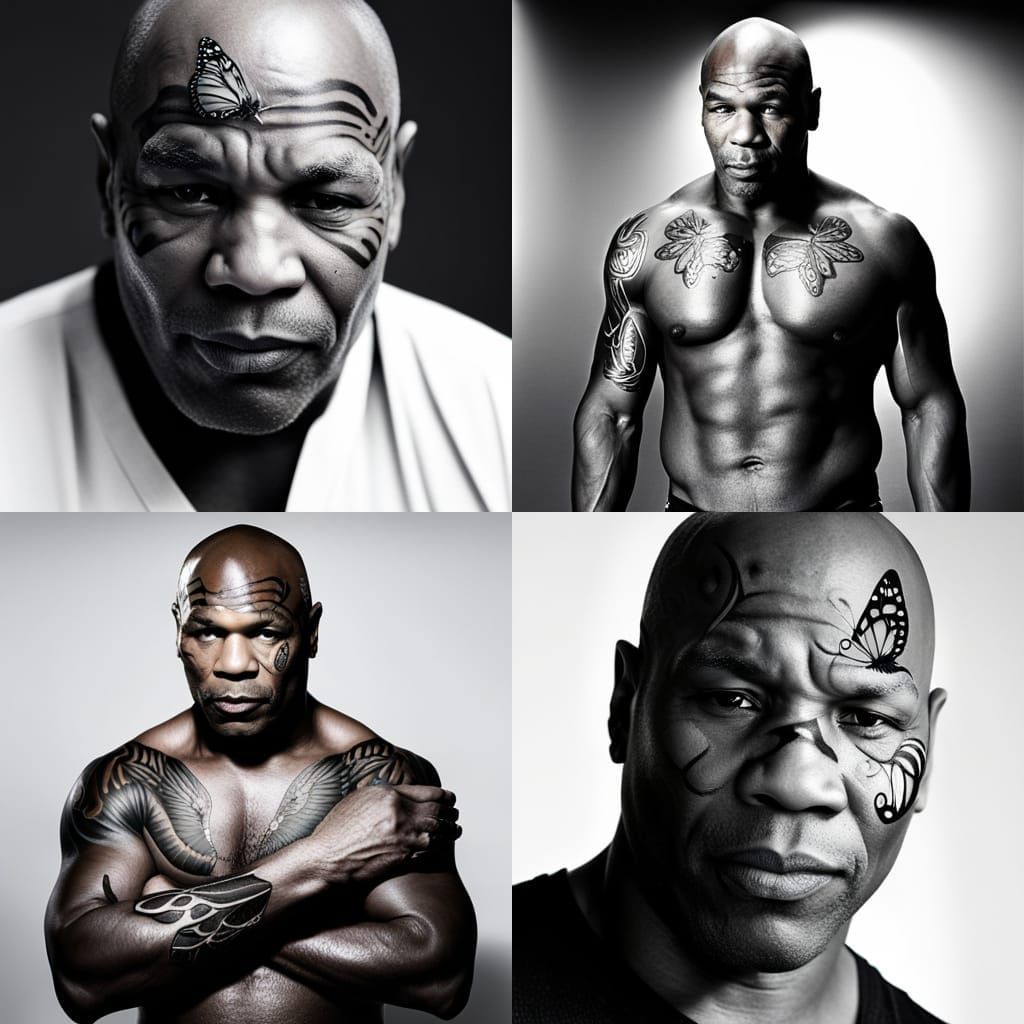 Mike Tyson Portrait with Butterfly Tattoo