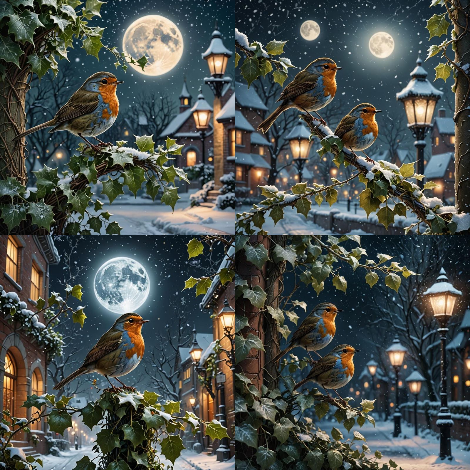 Festive Christmas Robin in Snowy Night Scene