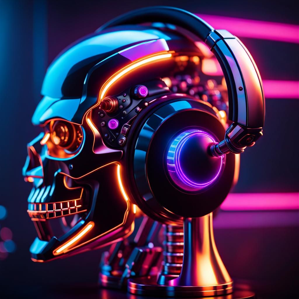 Terminator with Hearing Aid in Neon Cyberpunk