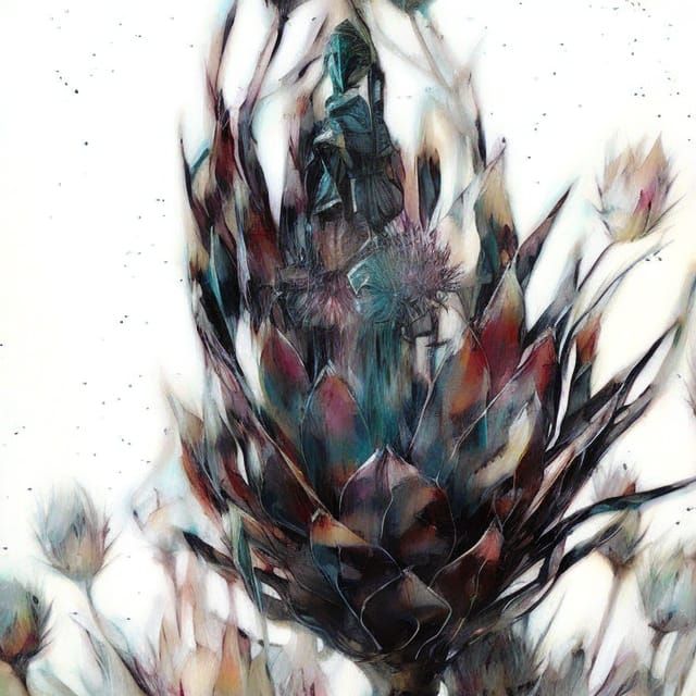 Colorful Ink Splash King Protea Flower Portrait