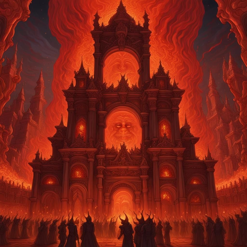 Demons Celebrate in Inferno Palace, Renaissance Moebius Styl...