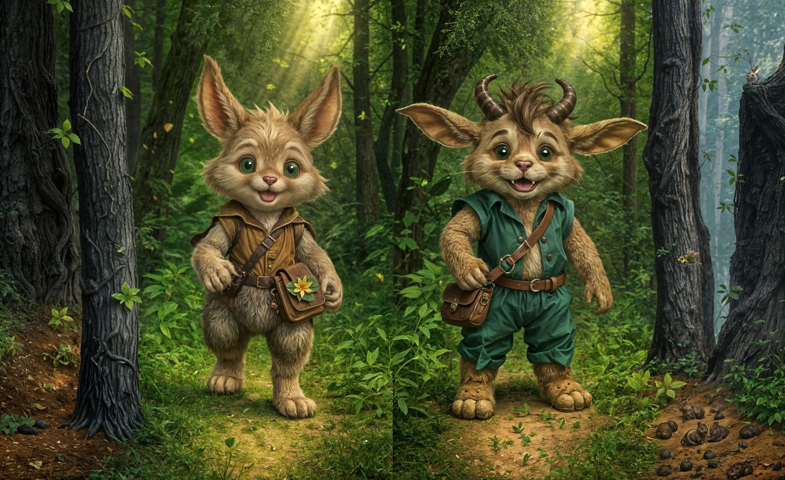 Enchanted Forest Bunny Siblings in Magical Sunlight