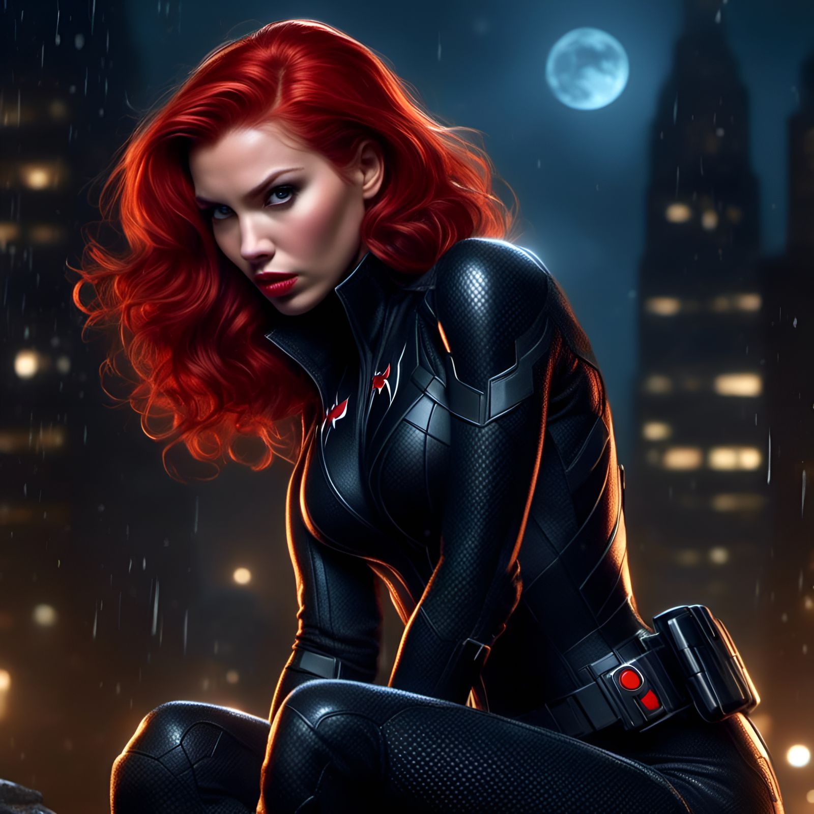 Gorgeous Black Widow Portrait in Comic Book Style