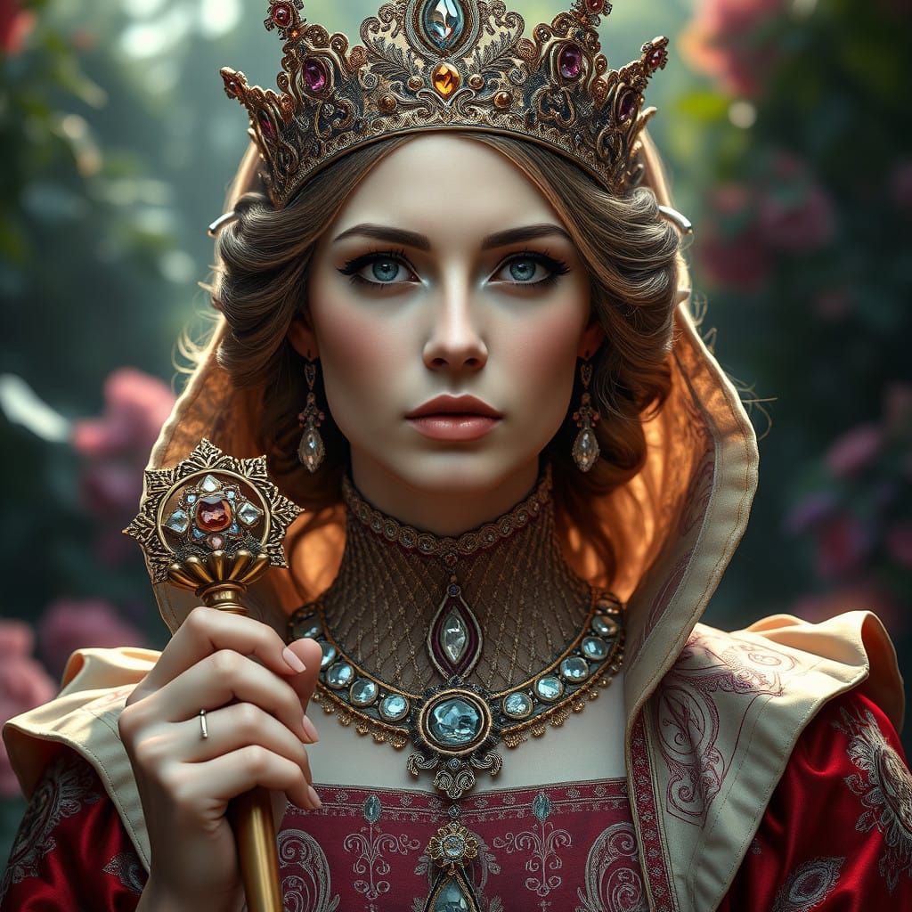 Hyper-Realistic Queen Portrait in Pre-Raphaelite Style