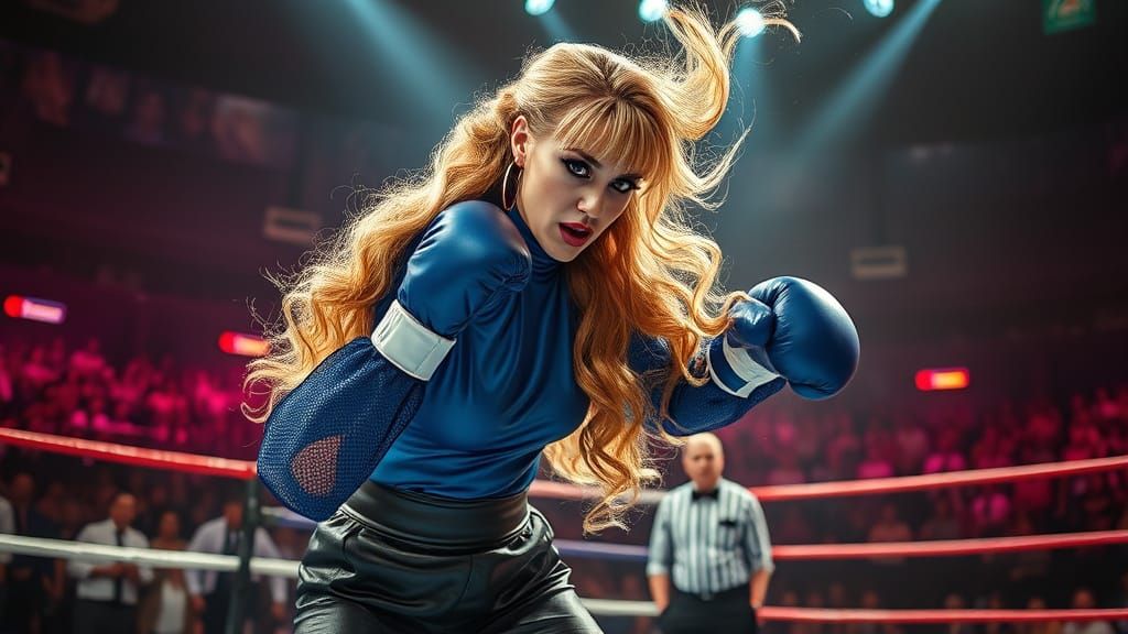 Elegant Boxer Hit in Bout, High Fashion Glamour