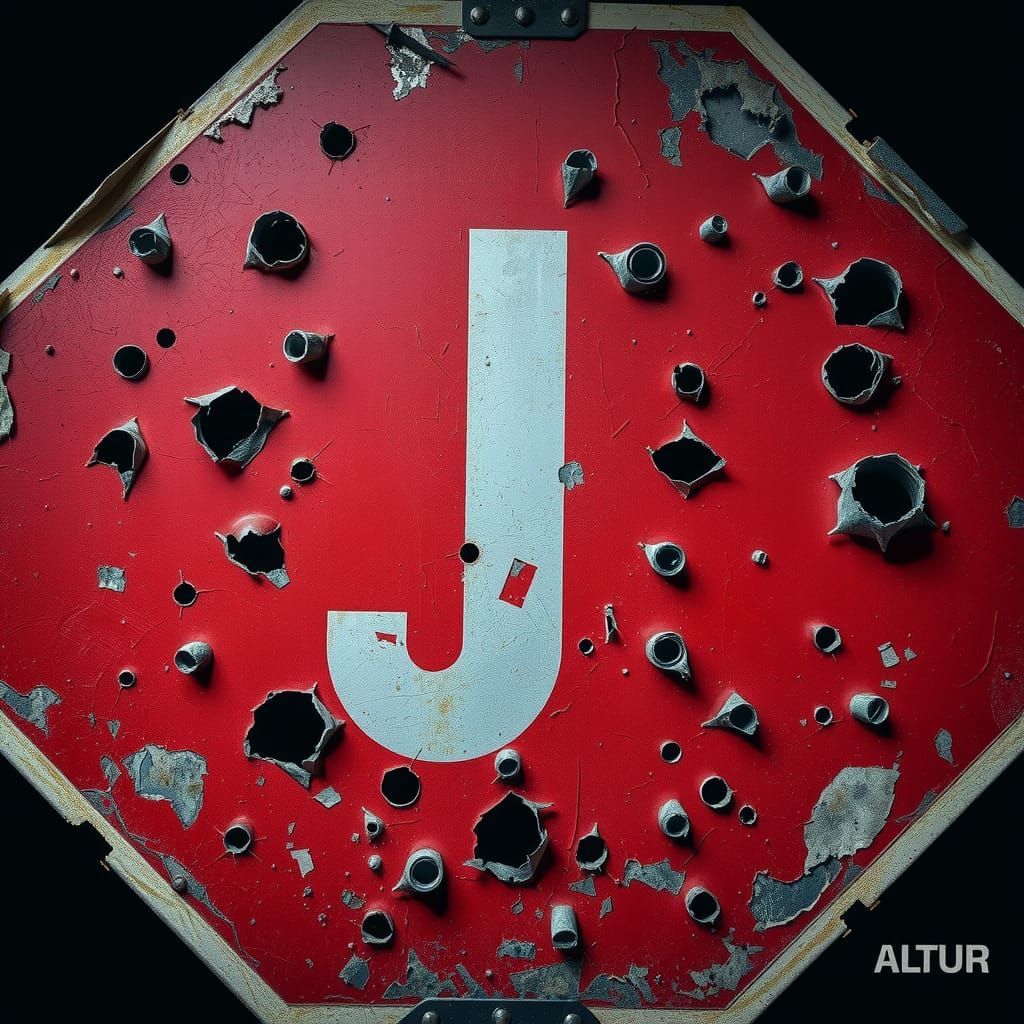 Cyberpunk Stop Sign with Letter J