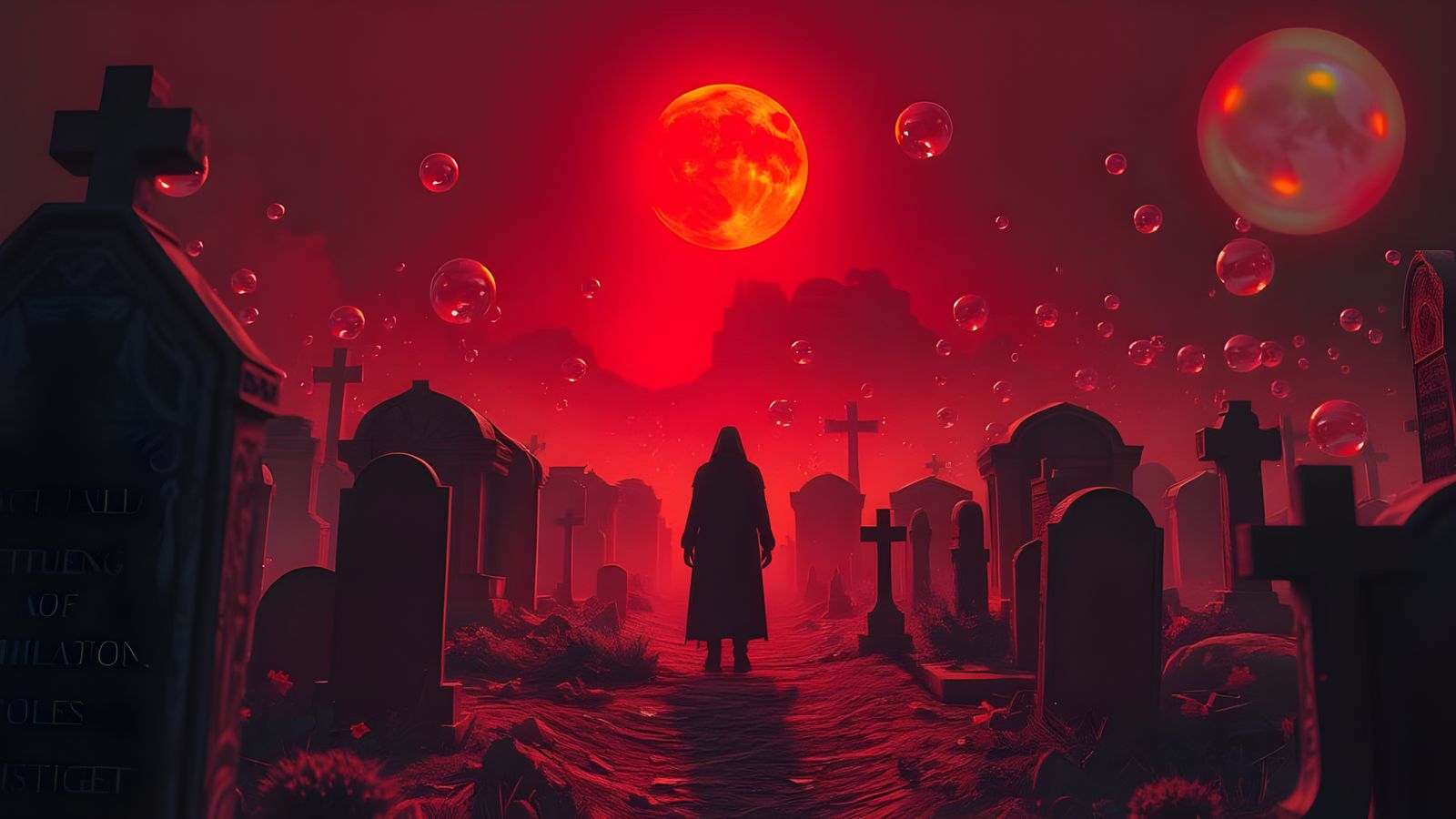 Glowing Character Emerges from a Dark Red Sky in a Fantastic...