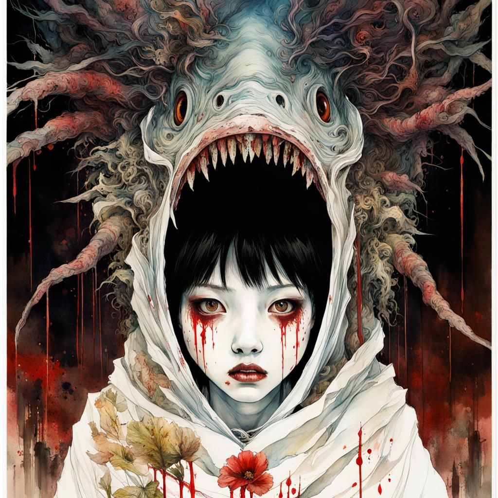 Macabre Body Horror Monster in Japanese Art Style