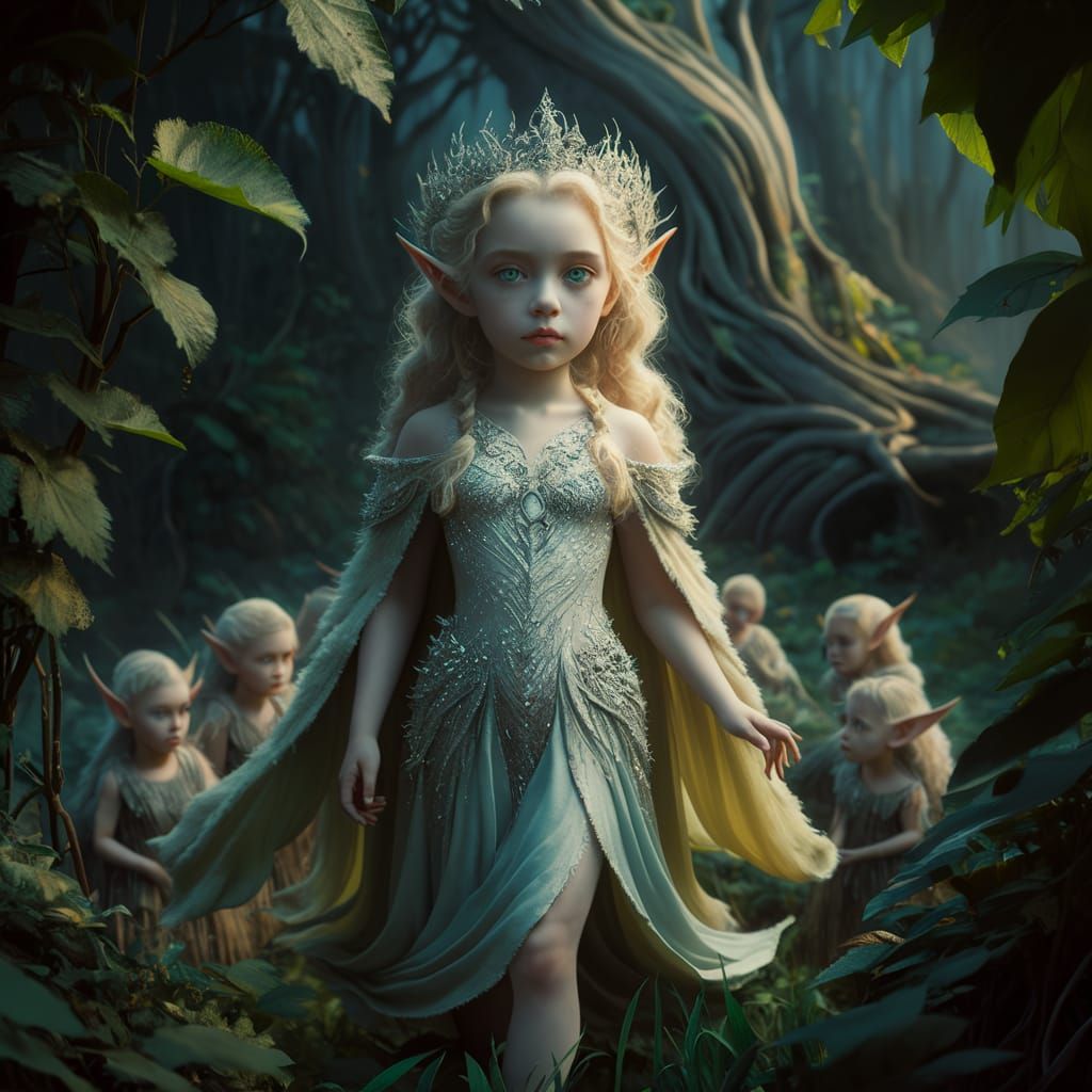 Elven Queen in Enchanted Forest, Fantasy Art