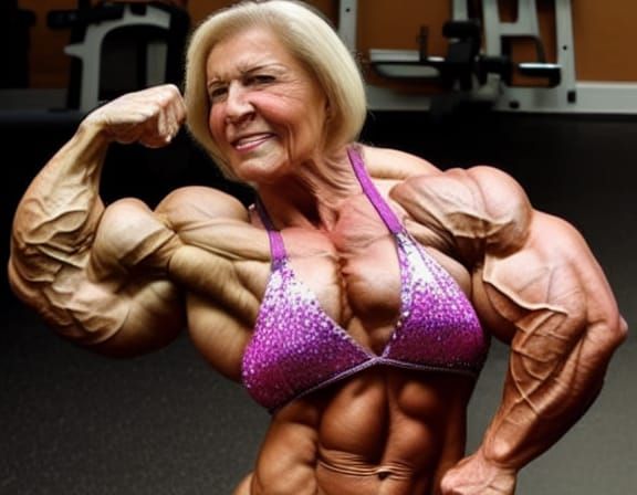 Muscular Grandma Flexing: Bodybuilder Granny