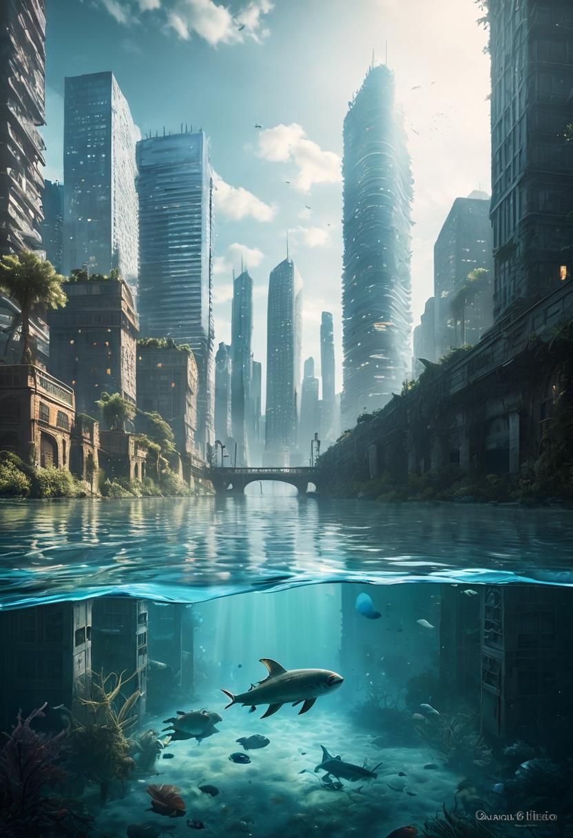 Submerged Cityscape in Eerie Surrealism Style