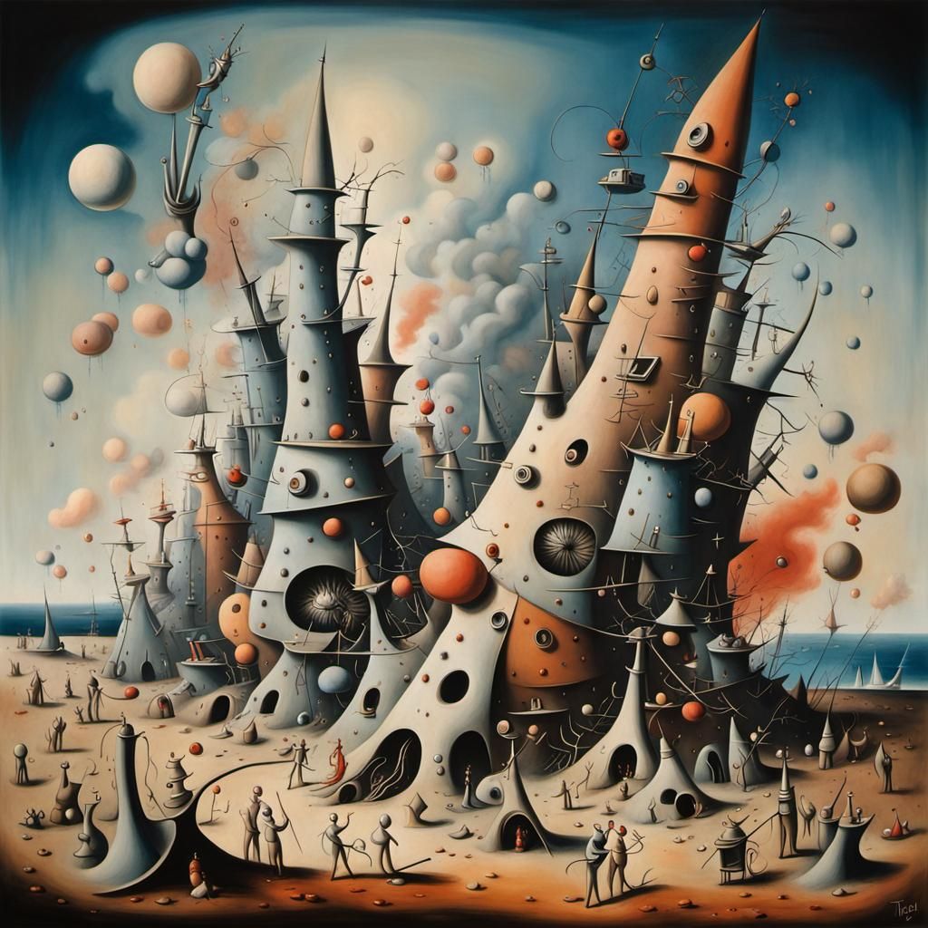 Surreal Abstract Composition in Yves Tanguy Style