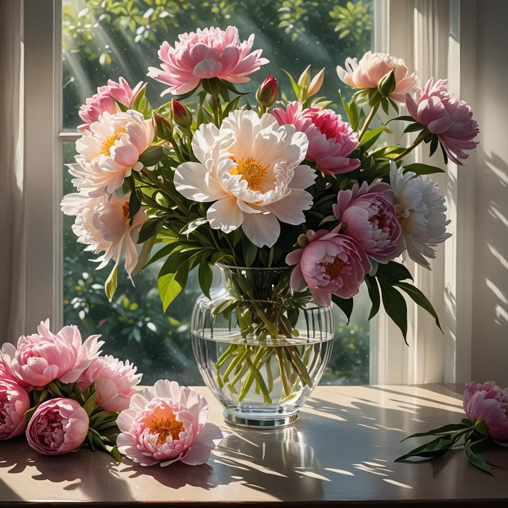 Photorealistic Floral Still Life in Crystal Vase