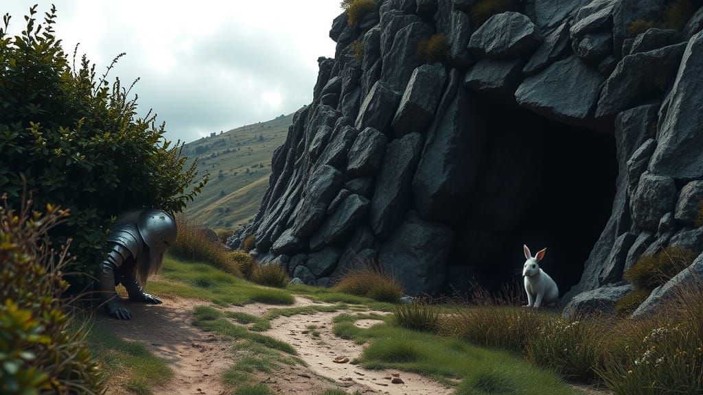 Knights Ambush Rabbit Near Ominous Cave